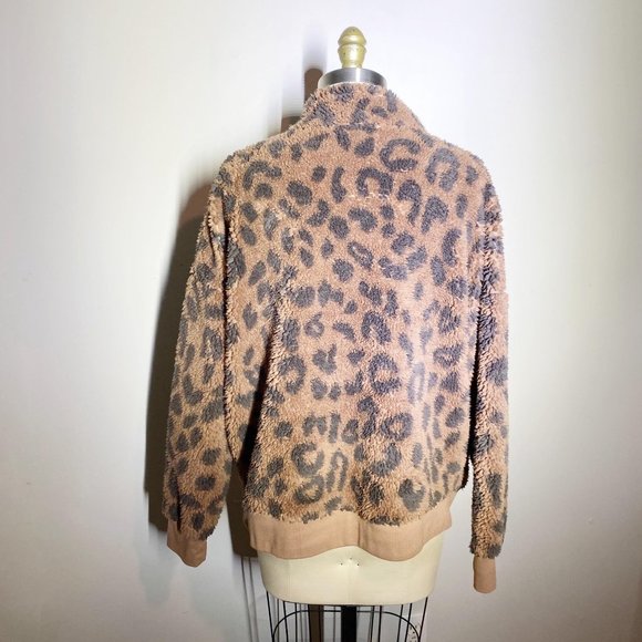 Grayson/Threads Leopard Print Teddy Zip Neck Pullover XL - Picture 12 of 15
